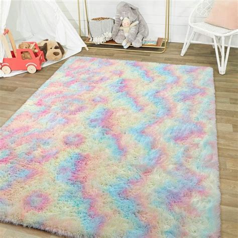 Rainbow Fluffy Bedroom Rugs Shaggy Indoor Modern Area Rugs For Girls ...