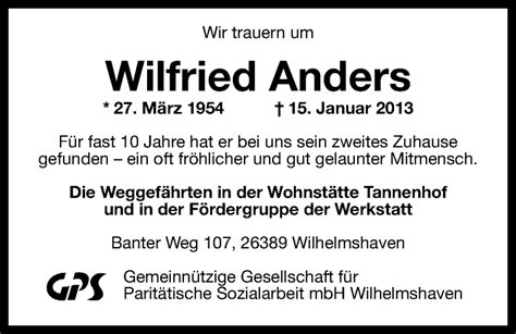 Traueranzeigen Von Wilfried Anders Nordwest Trauer De