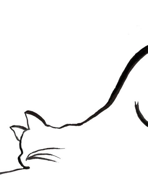 Cat Line Art Cat And Ball Of Yarn Wall Art Cats Digital Art