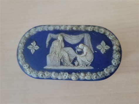 Wedgwood Etruria Cobalt Blue Jasperware Priam Oblong Match Box Holder C