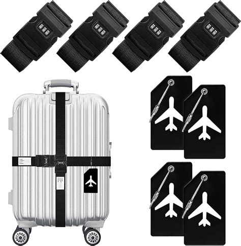 Yoawllty 4 Pack Luggage Straps Lock Buckle Packing Straps Adjustable