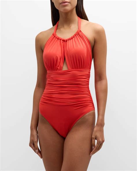 Lenny Niemeyer Bio Ruched Halter One Piece Swimsuit Neiman Marcus