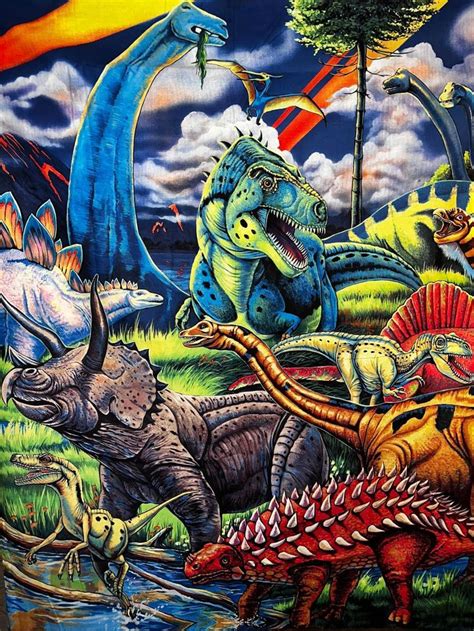 Novelty Cotton Fabric Panel 44 The Dinosaur Etsy Dinosaur Fabric Printing On Fabric Dinosaur