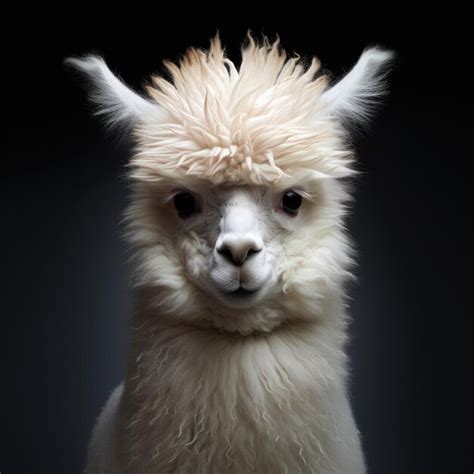 Premium Photo Portrait Of Cute White Alpaca On The Background Of Blue