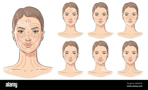 Face Massage Lines Facial Massage Instructions Vector Illustration