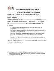 PRIMER EXAMEN PARCIAL Calidad En La Construccion Docx UNIVERSIDAD