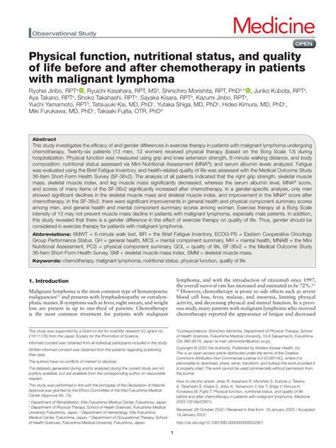 Pdf Physical Function Nutritional Status And Quality Of Life Before