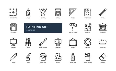 painting art artwork artist exhibition detailed thin line icon set ...