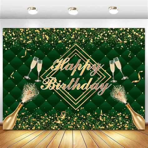 Amazon Withu Green Gold Happy Birthday Banner Backdrop Glitter