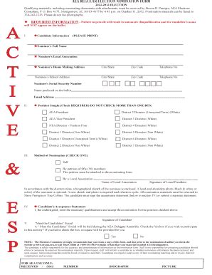 Fillable Online Myaea Aea Regular Election Nomination Form Myaea Fax