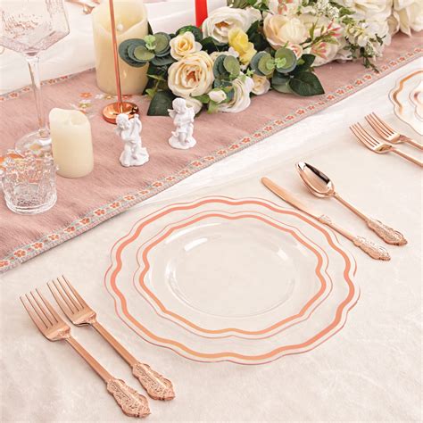 Noccur Pcs Rose Gold Plastic Plates Rose Gold Silverware Include