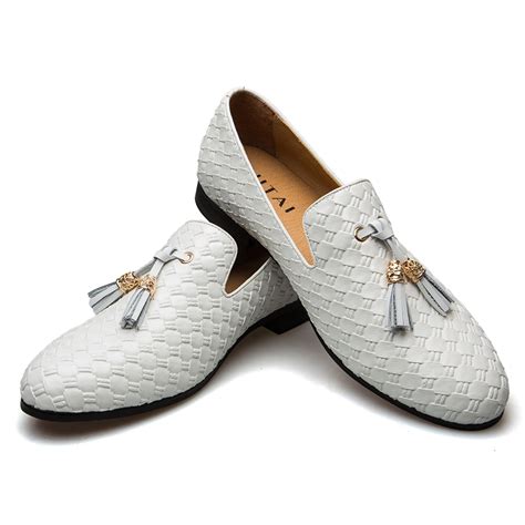 JITAI Men's Dress Loafer Shoes Slip-on Loafer Tassel Loafer White Size ...