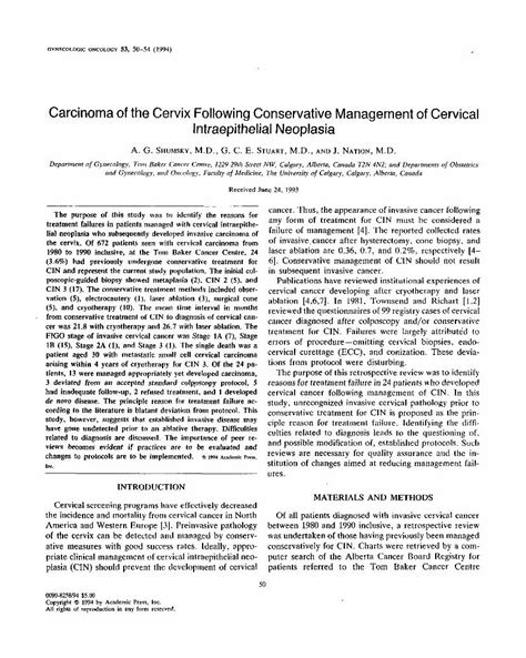 PDF Carcinoma Of The Cervix Following Conservative Management Of