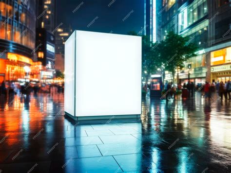 Premium Ai Image Blank White Advertising Light Box At Night City