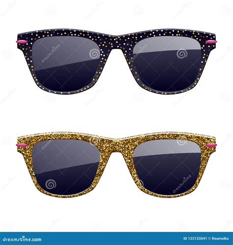 Set Of Golden Glitter Sunglasses Stock Vector Illustration Of Design Drawing 123133041