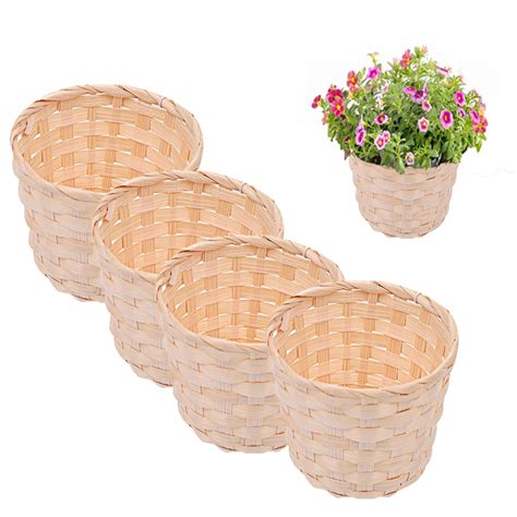 4Pcs Small Plant Pots For Indoor Plants Bamboo Handmake Planters