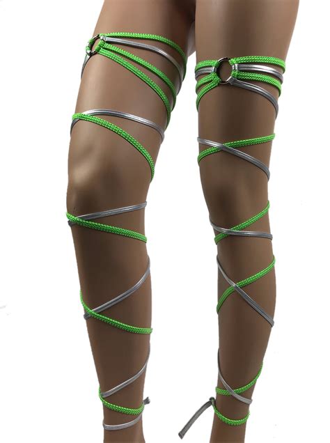 Freya S Garter Leg Wraps Metallic Green Rave Leg Wraps Non Etsy