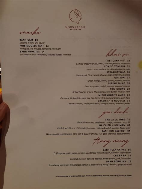 Menu At Moon Rabbit DC Pub Bar Washington