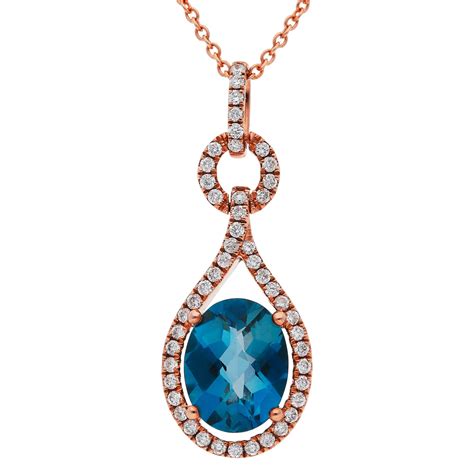 9ct Rose Gold London Blue Topaz Diamond Fancy Pendant Necklace Buy