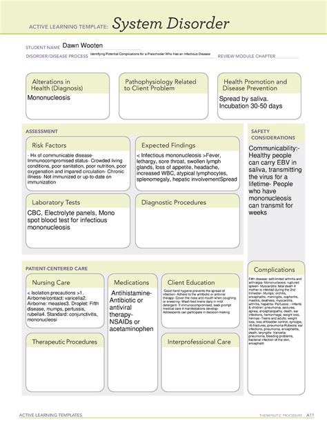 Infectious Complictions For Preschooler ACTIVE LEARNING TEMPLATES