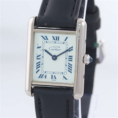 Vintage Must De Cartier Tank 666001 Silver Argent Quartz Blue White Ro