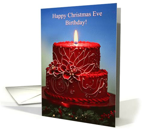 Birthday On Christmas Eve Red Decorated Cake with White Piping card