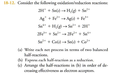 Solved 18 12 Consider The Following Oxidationreduction Reactions 2h