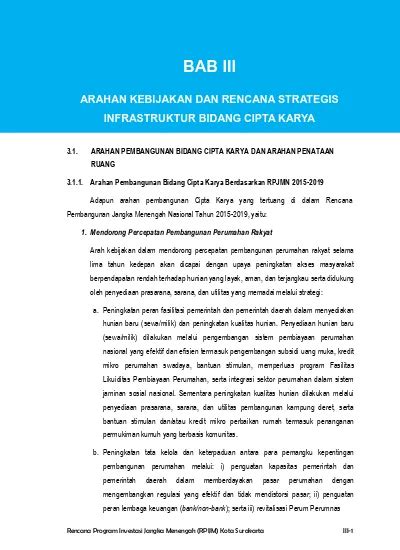 BAB III ARAHAN KEBIJAKAN DAN RENCANA STRATEGIS INFRASTRUKTUR BIDANG