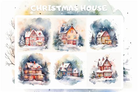 Christmas House Watercolor Graphic By Wickymonkeynft Creative Fabrica