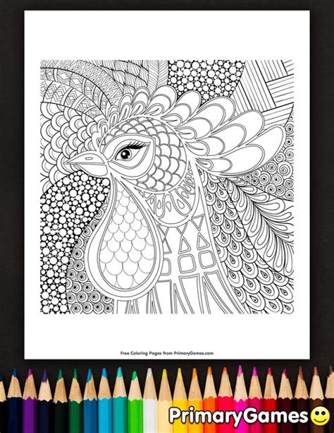 Zentangle Rooster Head Coloring Page FREE Printable EBook Coloring