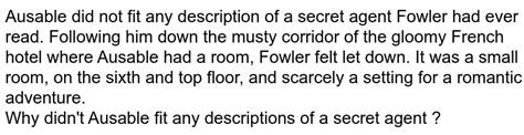 Ausable Did Not Fit Any Description Of A Secret Agent Fowler Hand