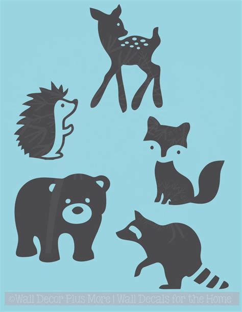 Baby Woodland Animals Silhouette Wall Art Decals Stickers for Nursery Decor