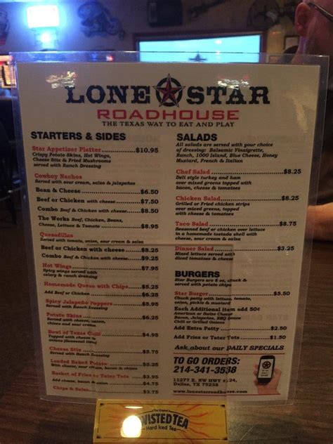 Menu At Lonestar Roadhouse Pub Bar Dallas