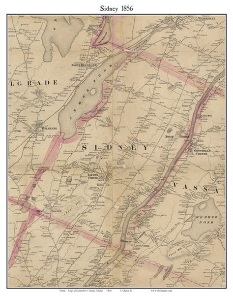 Sidney Maine 1856 Old Town Map Custom Print Kennebec Co Custom