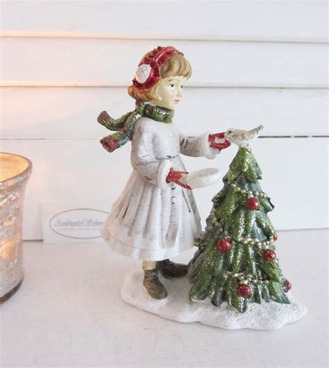 Deko Figur M Dchen Vogel Baum Winterkind Weihnachten Landhaus Shabby