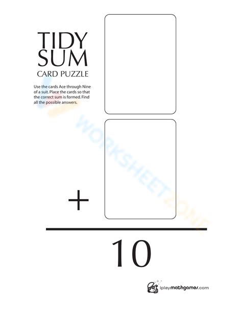 Math Card Game Tidy Sum Worksheet