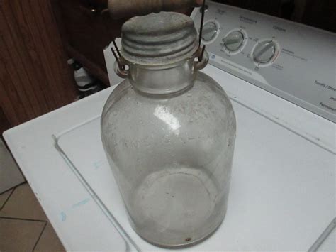 Vintage Owens Illinois Glass Company One Gallon Jar With Metal Wood Bail Handle 1834249666