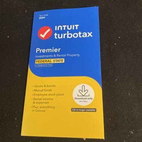 Intuit TurboTax Premier 2024 Federal E File State For 1 User