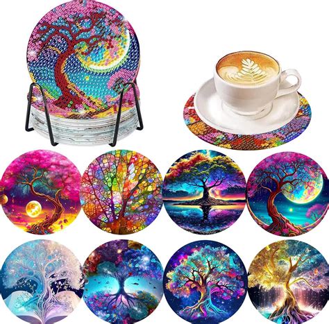 8 Pcs Diamond Painting Coasters Kits 5D Diamond Painting Coasters DIY