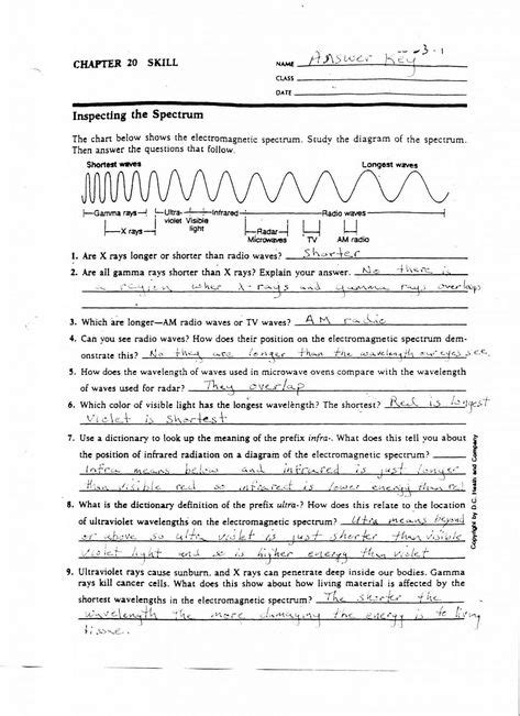 Electromagnetic Spectrum Worksheet Answers