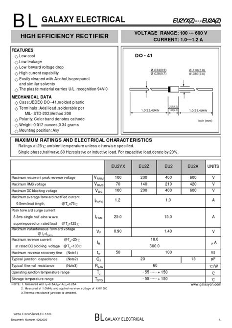 EU2A Datasheet Rectifier Equivalent Galaxy Semi Conductor