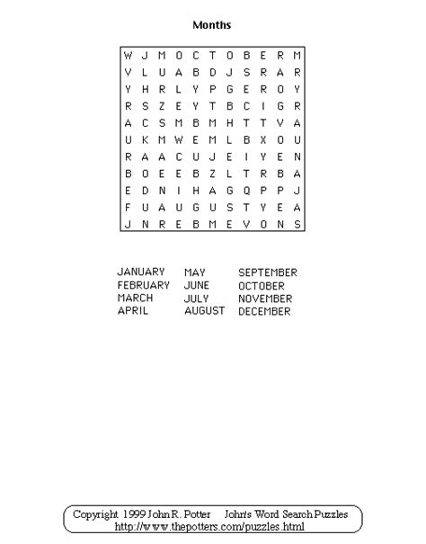 Johns Word Search Puzzles Kids Months