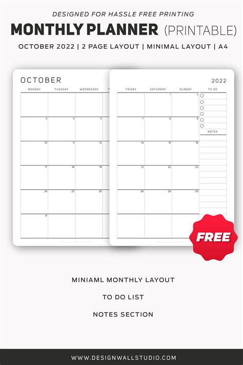 Monthly Planner Printable A4 Free Download 2 Page Layout