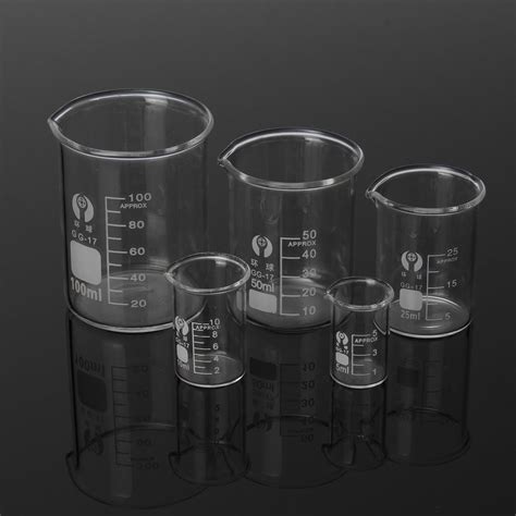 5Pcs 5ml 10ml 25ml 50ml 100ml Beaker Set Graduated Borosilicate Glass