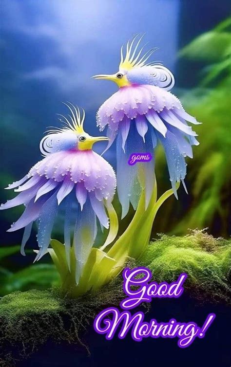 Two Purple Flowers With The Words Good Morning