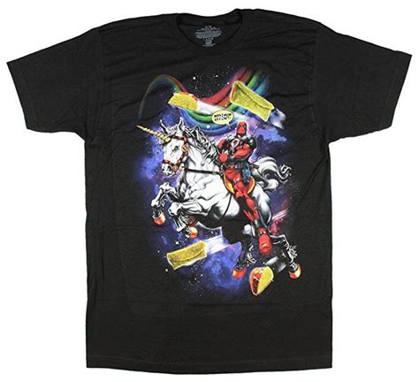 Marvel Comics Deadpool Riding Unicorn Maximum Effort Graphic T Shirt