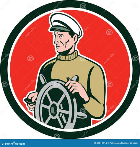 Fisherman Sea Captain Wheel Circle Retro Stock Illustration