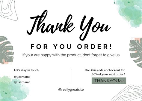 Greeting Cards Thank You Cards Package Inserts Template Canva Premade Business Card Simple Green