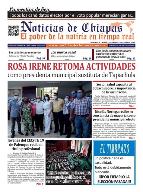 Peri Dico Noticias De Chiapas Edici N Virtual S Bado De Junio De