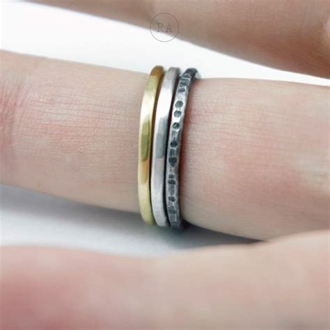 Silver Ring TEXTURE Set of 3 Sterling Silver and Brass Rings - Etsy